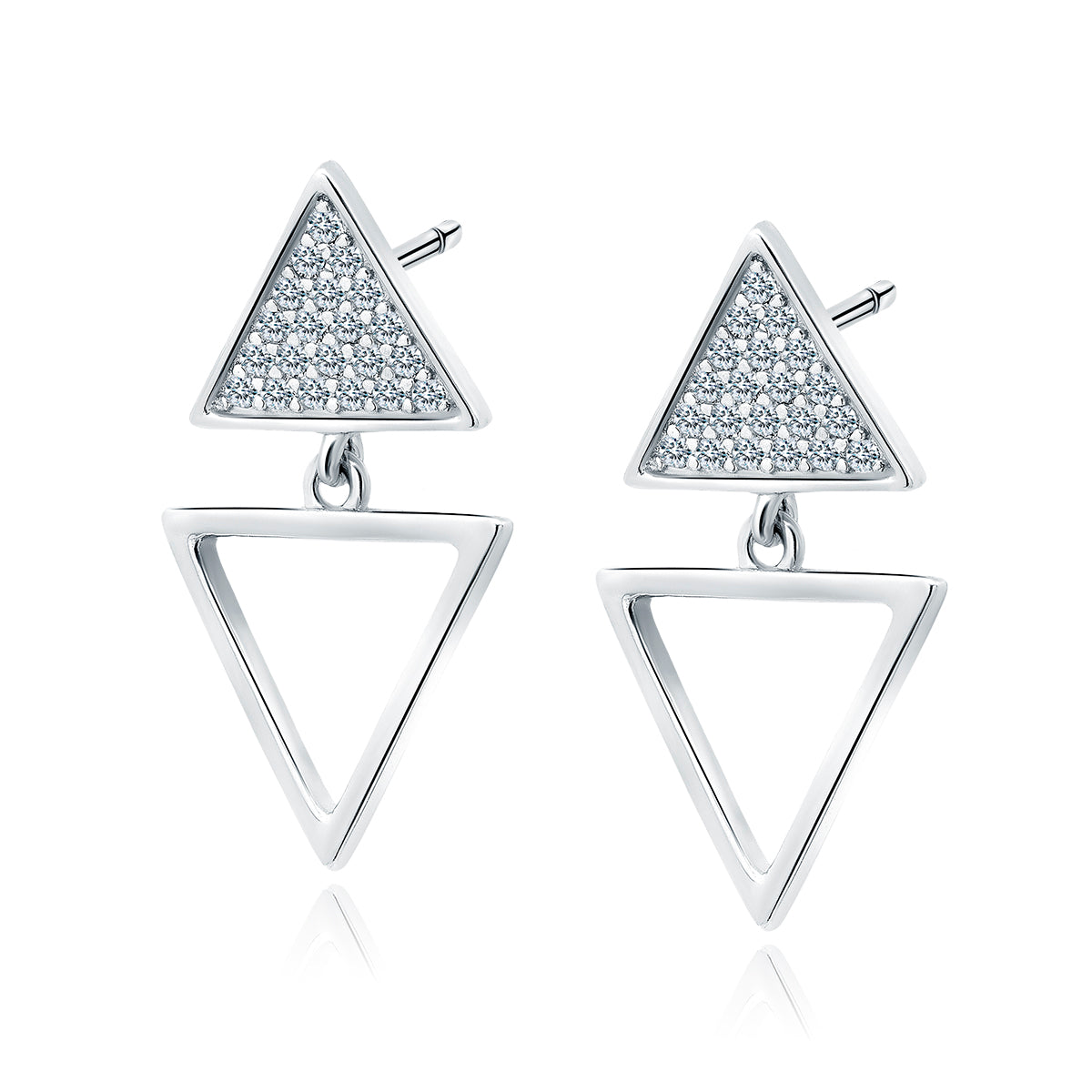 Sterling Silver Rhodium-plated CZ Triangle Dop Earrings - Melchior Jewellery