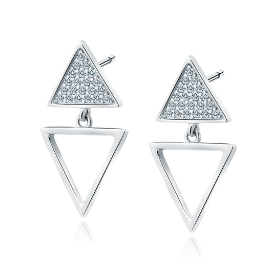 Sterling Silver Rhodium-plated CZ Triangle Dop Earrings - Melchior Jewellery