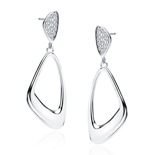 Sterling Silver Open Abstract Triangle CZ Drop Earrings - Melchior Jewellery