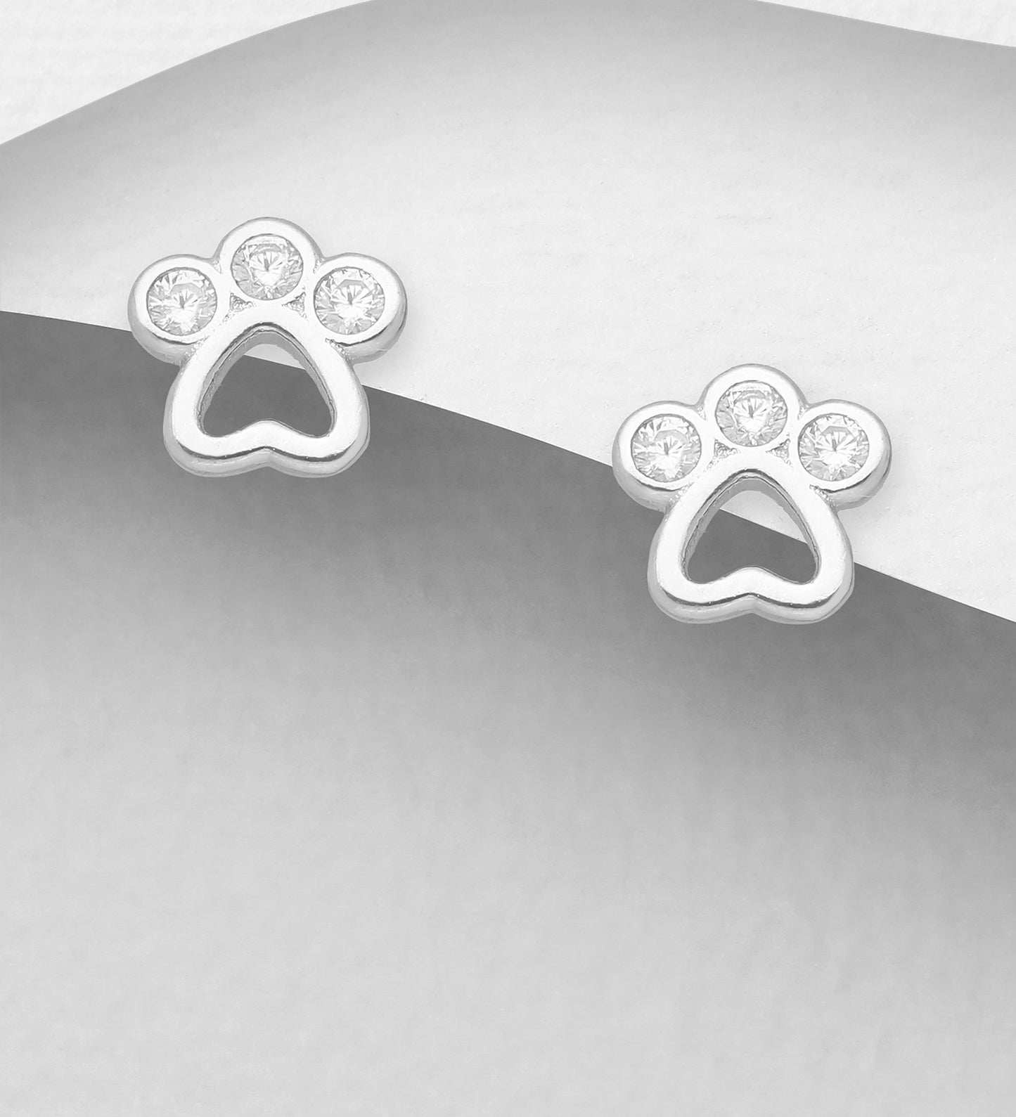 Sterling Silver Cubic Zirconia Paw Print Stud Earrings - Melchior Jewellery