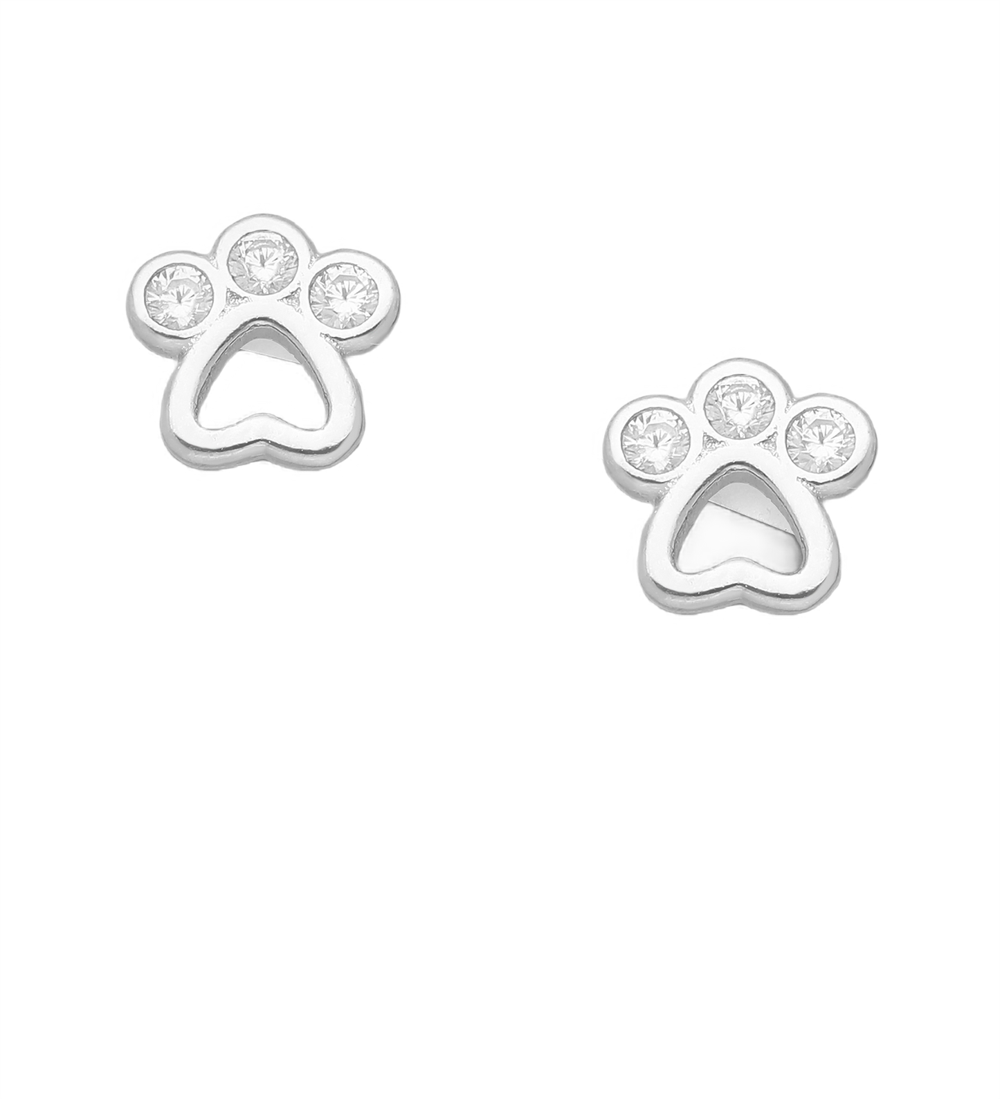 Sterling Silver Cubic Zirconia Paw Print Stud Earrings - Melchior Jewellery