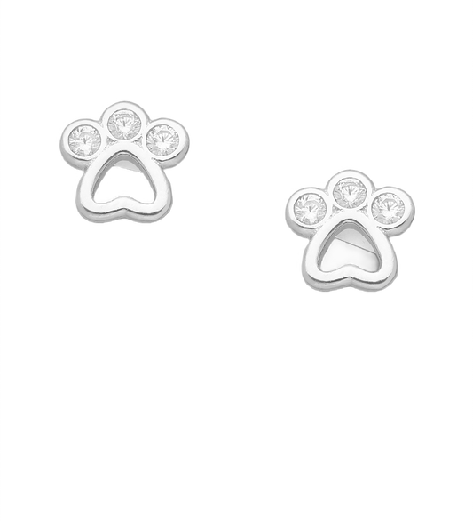 Sterling Silver Cubic Zirconia Paw Print Stud Earrings - Melchior Jewellery