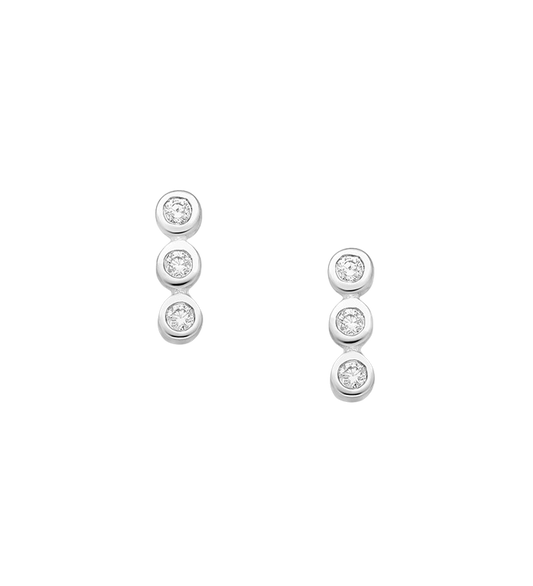 Sterling Silver Tiny Triple Round CZ Stud Earrings - Melchior Jewellery