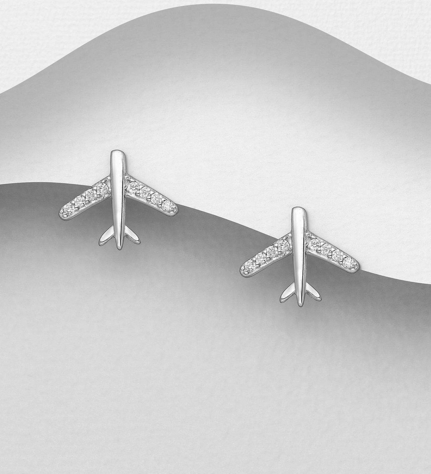 Sterling Silver Aeroplane CZ Stud Earrings - Melchior Jewellery