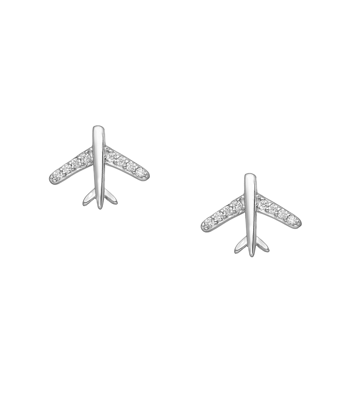 Sterling Silver Aeroplane CZ Stud Earrings - Melchior Jewellery