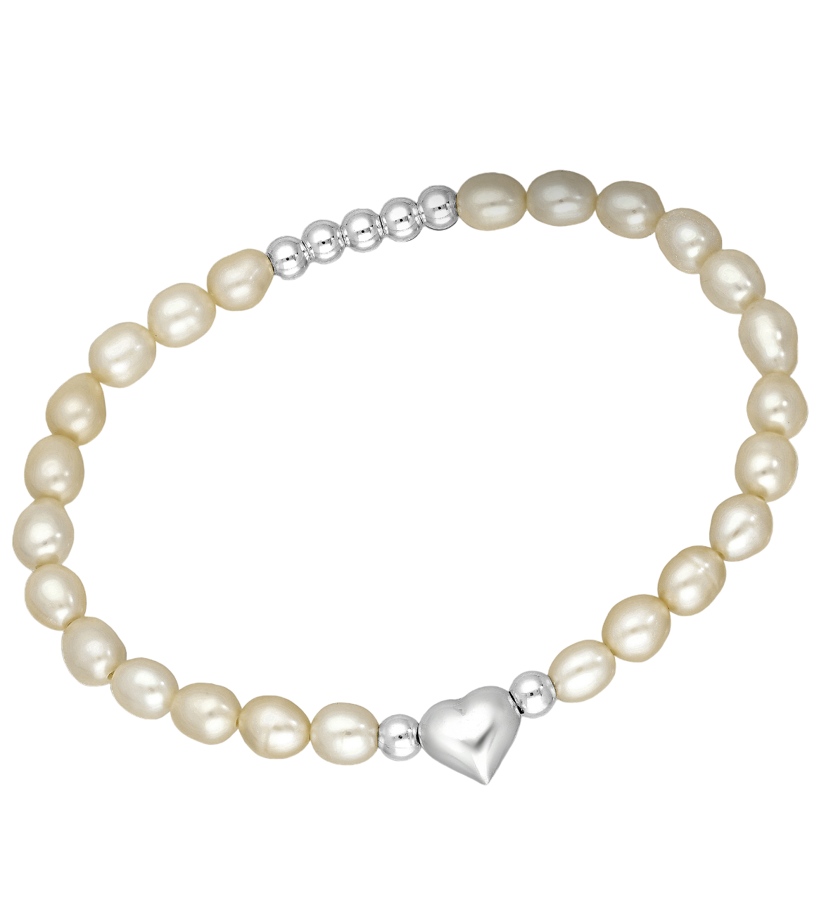 Sterling Silver Heart Elastic Beaded freshwater Pearls Bracelet - Melchior Jewellery