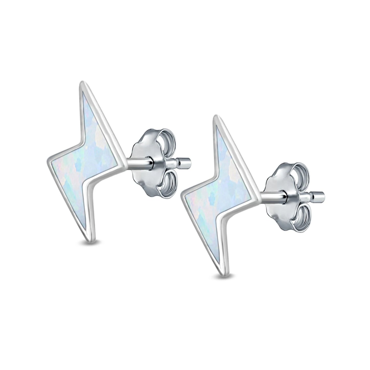 Sterling Silver White Opal Lightning Bolt Stud Earrings - Melchior Jewellery