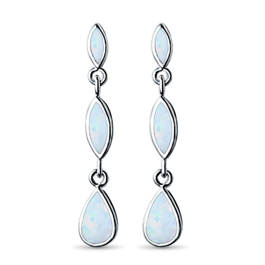 Sterling Silver Marquise Pear Shape White Opal Drop Earrings - Melchior Jewellery