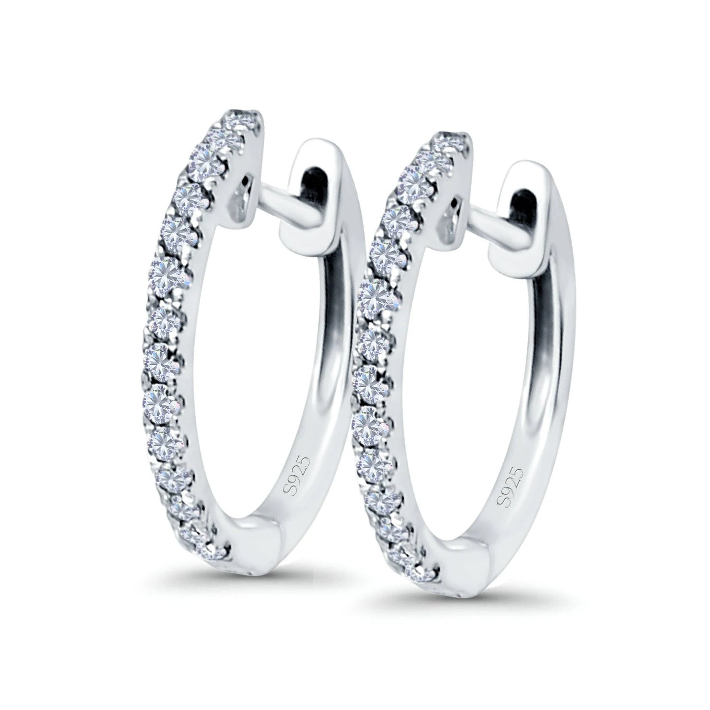 Sterling Silver 14mm CZ Half Eternity Hoop Earrings