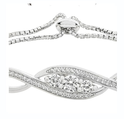 Sterling Silver Interwoven Cubic Zirconia Adjustable Bracelet
