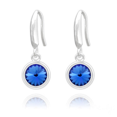 Sterling Silver Drop Earrings Created with Swarovski® Crystals - Sapphire - Melchior Jewellery