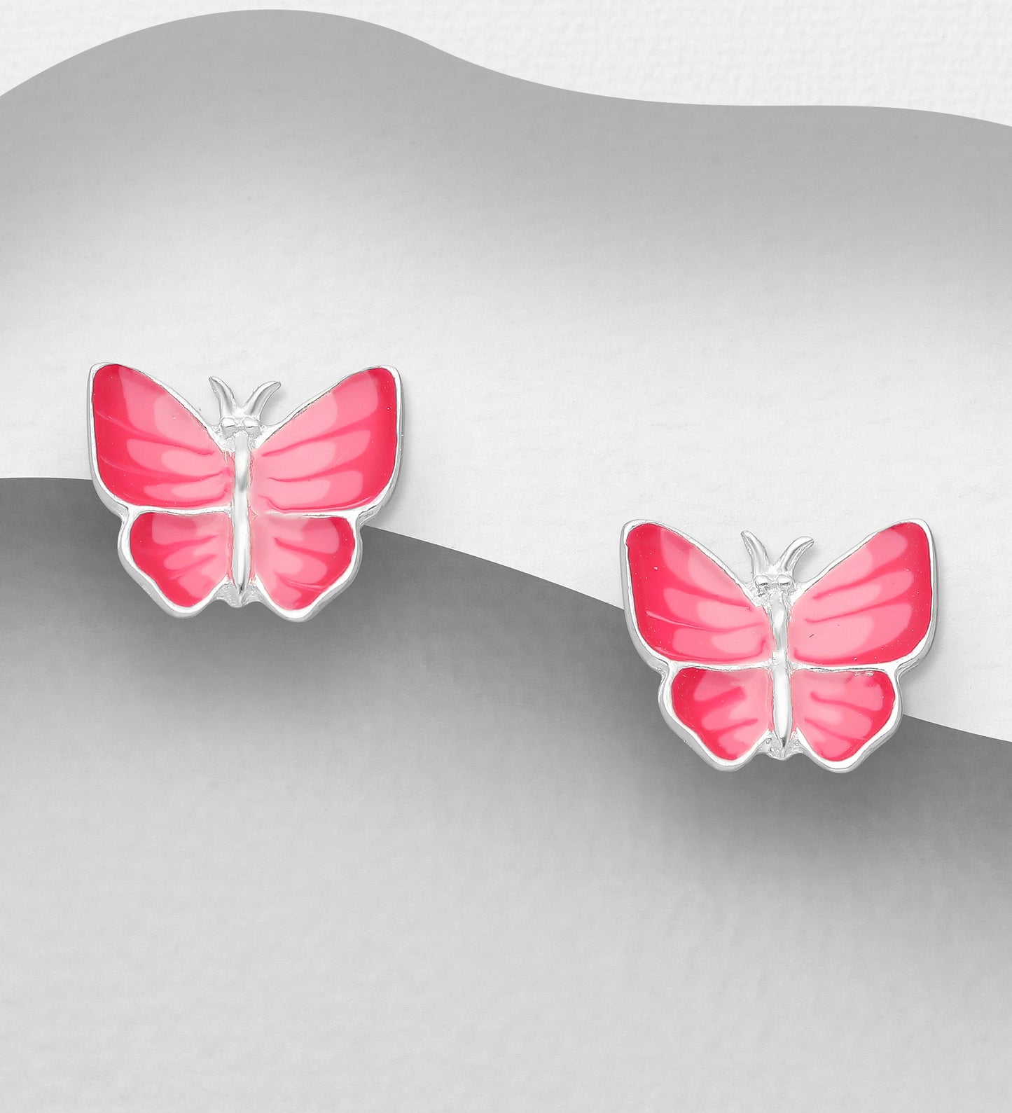 Children's Sterling Silver Pink Butterfly Stud Earrings - Melchior Jewellery