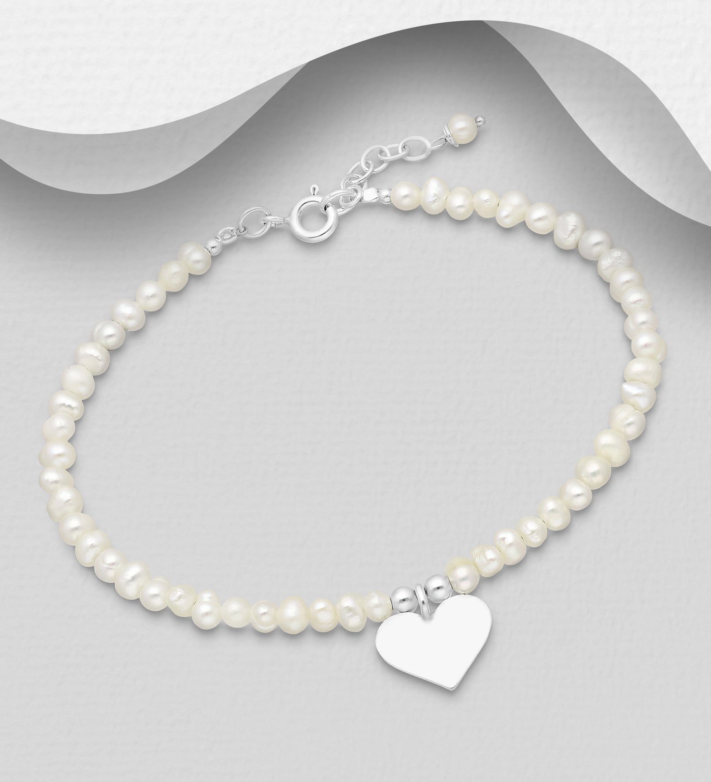 Sterling Silver White Freshwater Pearl Adjustable Bracelet With Heart Charm - Melchior Jewellery