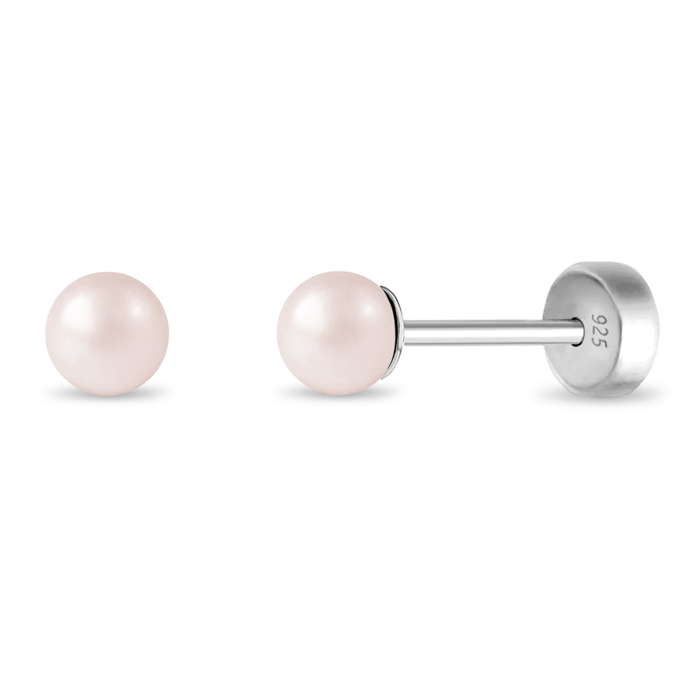Children's Sterling Silver 3mm Pearl Push Back Earrings