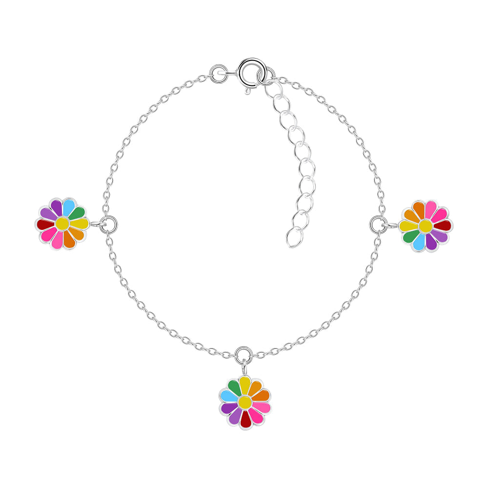 Children's Sterling Silver Multi Coloured Flower Bracelet - Melchior Jewellery