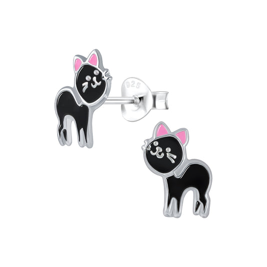 Children's Sterling Silver Lucky Black Cat Stud Earrings - Melchior Jewellery