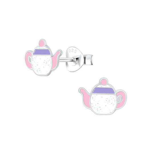 Children's Sterling Silver Sparkly Teapot Stud Earrings - Melchior Jewellery