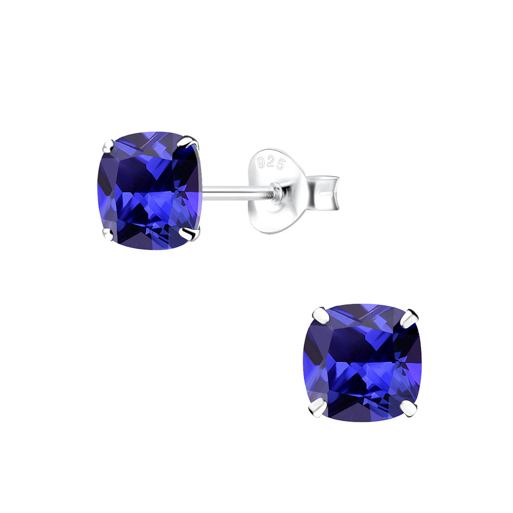 Sterling Silver 6mm Cushion Cut Tanzanite CZ Stud Earrings - Melchior Jewellery