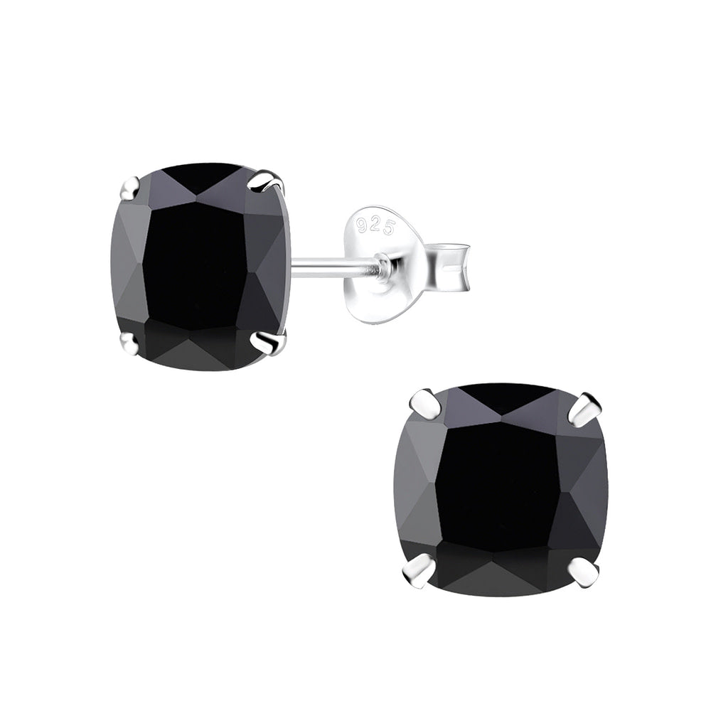 Sterling Silver 8mm Cushion Cut Black CZ Stud Earrings - Melchior Jewellery