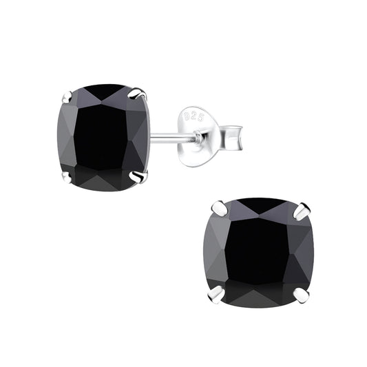 Sterling Silver 8mm Cushion Cut Black CZ Stud Earrings - Melchior Jewellery