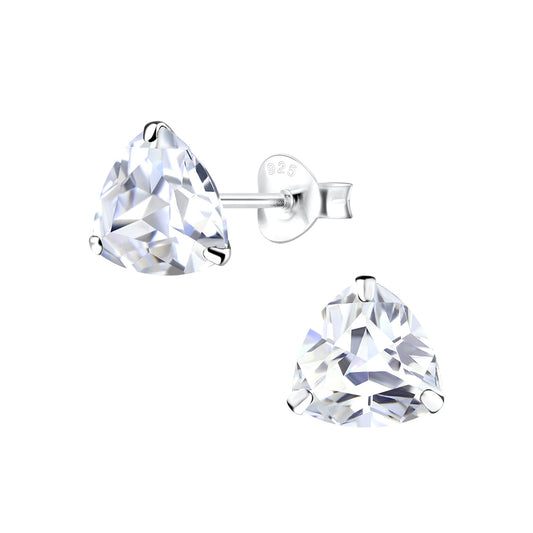 Sterling Silver CZ Stud Earrings – Trillion Cut 8mm - Melchior Jewellery