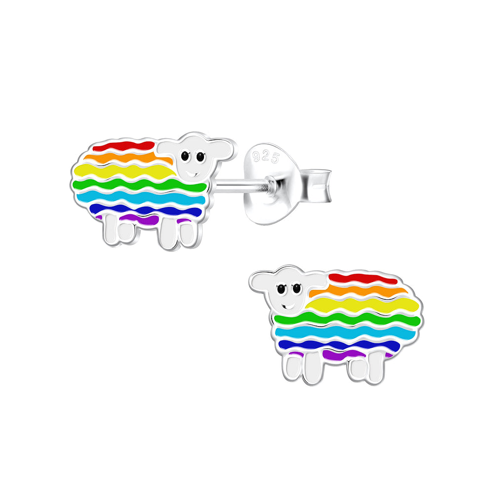 Children's Sterling Silver Colourful Sheep Stud Earrings