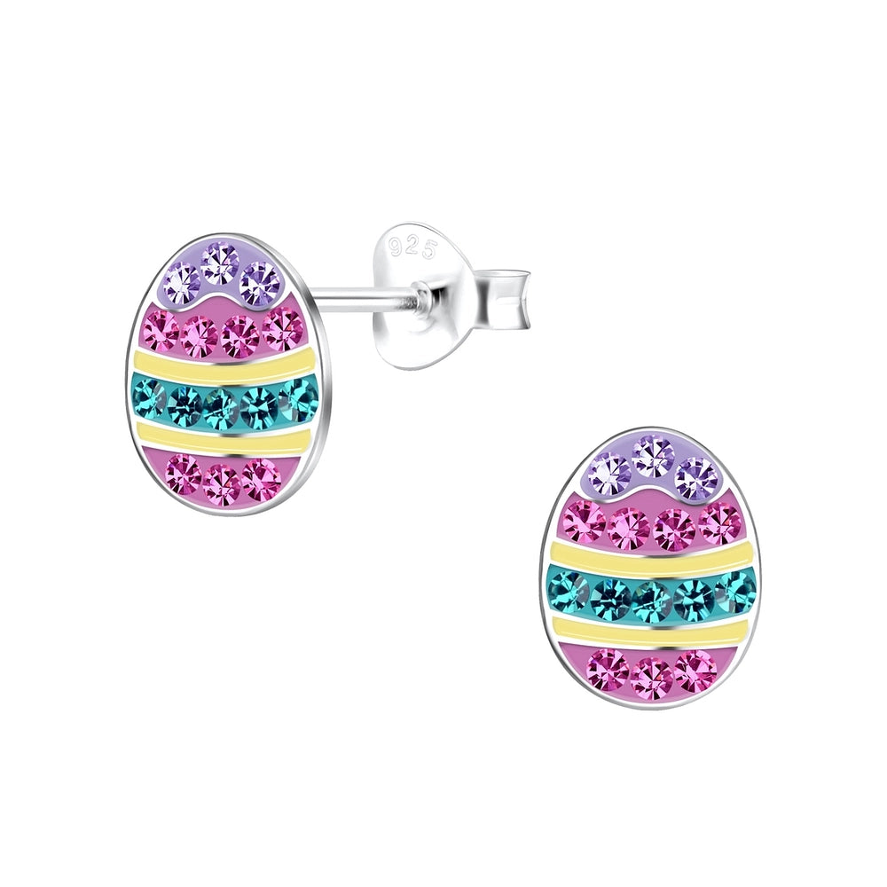 Children's Sterling Silver Crystal Easter Egg Stud Earrings