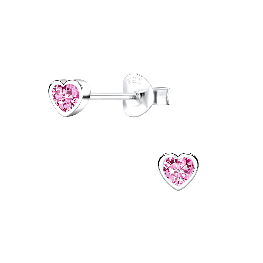 Children's Sterling Silver 4mm Pink CZ Heart Stud Earrings - Melchior Jewellery