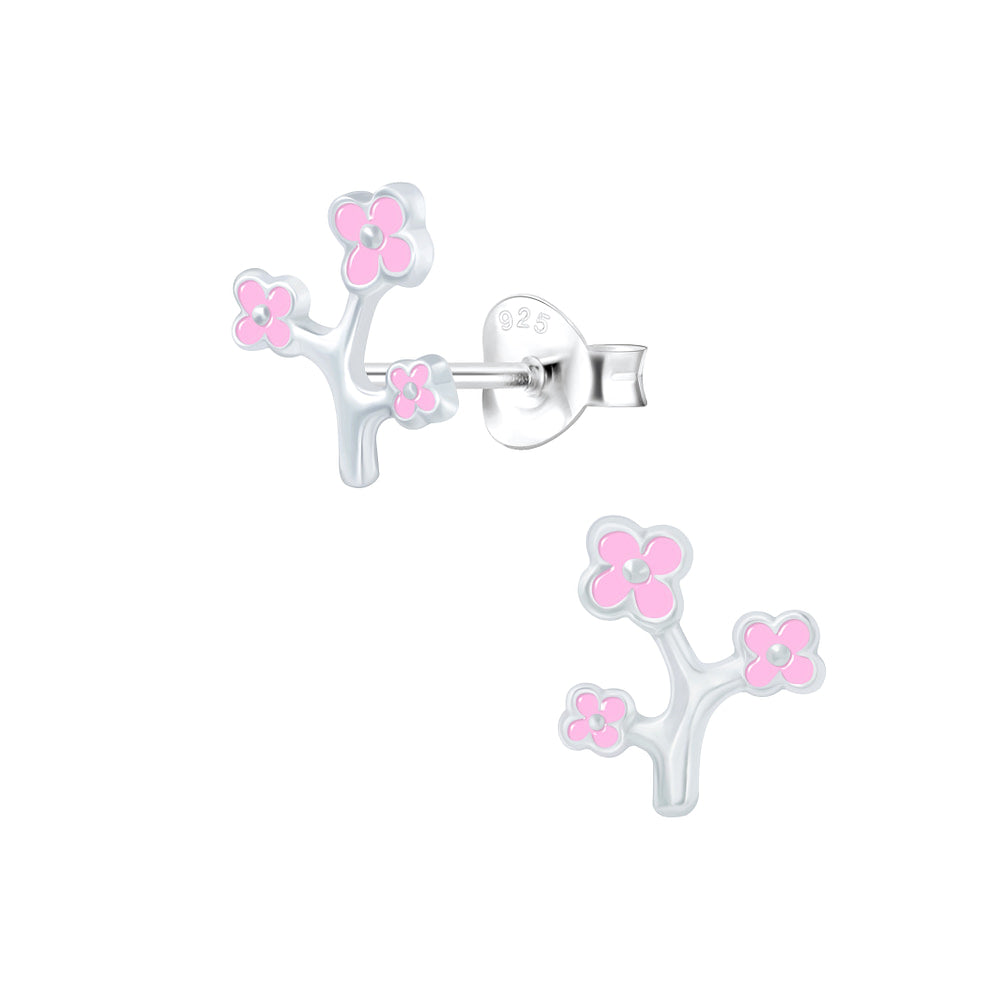 Children's Sterling Silver Pink Flower Stud Earrings - Melchior Jewellery