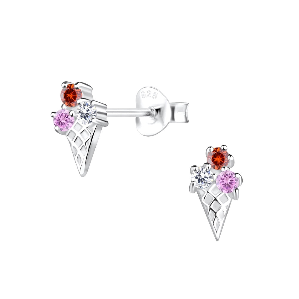 Children's Sterling Silver Ice Cream Crystal Ear Studs - Melchior Jewellery