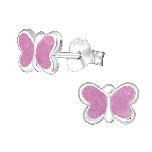 Children's Sterling Silver Light Purple Butterfly Stud Earrings - Melchior Jewellery