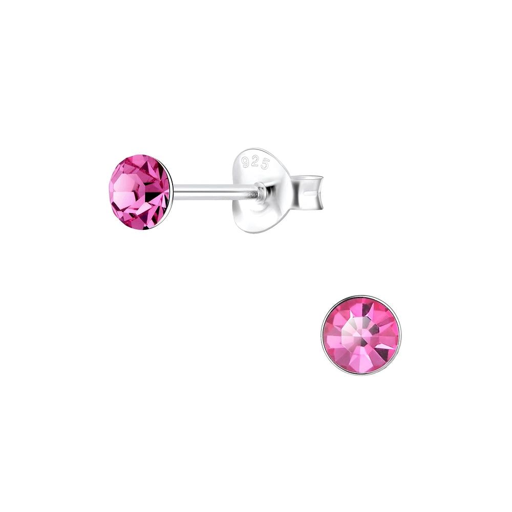 Sterling Silver 4mm Round CZ Stud Earrings - Choose Your Colour