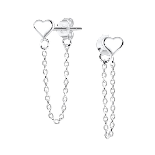 Sterling Silver Heart Stud Chain Earrings - Melchior Jewellery