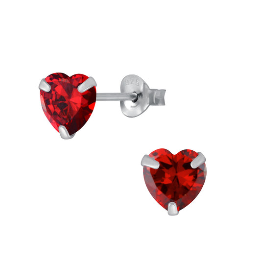 Sterling Silver 6mm Garnet CZ Heart Stud Earrings - Melchior Jewellery