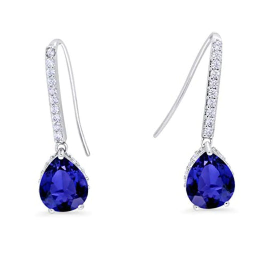 Sterling Silver Blue Sapphire Teardrop Drop Silver Earrings - Melchior Jewellery