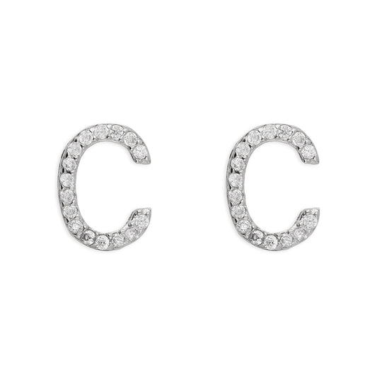 Sterling Silver Cubic Zirconia Alphabet Letter C Stud Earrings - Melchior Jewellery