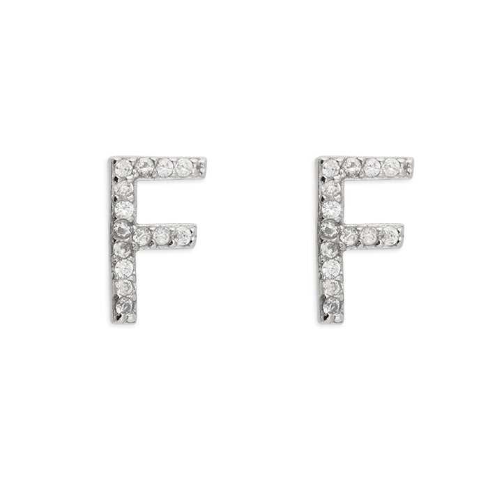 Sterling Silver Cubic Zirconia Alphabet Letter F Stud Earrings - Melchior Jewellery