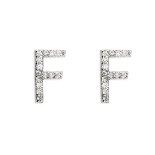 Sterling Silver Cubic Zirconia Alphabet Letter F Stud Earrings - Melchior Jewellery