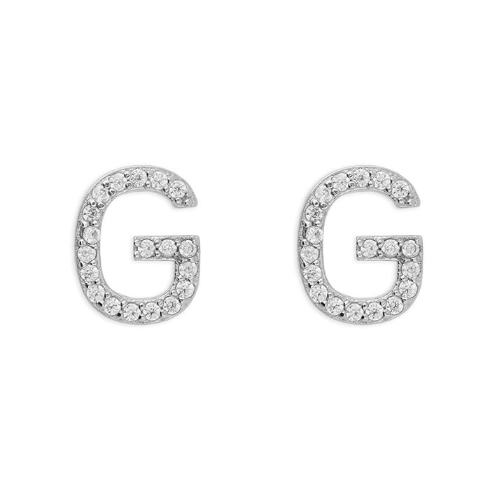 Sterling Silver Cubic Zirconia Alphabet Letter G Stud Earrings - Melchior Jewellery