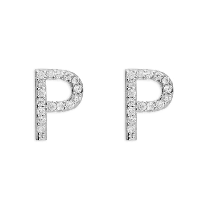 Sterling Silver Cubic Zirconia Alphabet Letter P Stud Earrings - Melchior Jewellery