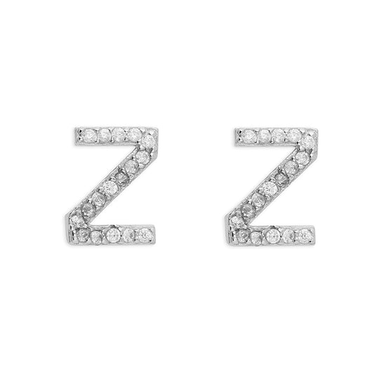 Sterling Silver Cubic Zirconia Alphabet Letter Z Stud Earrings - Melchior Jewellery