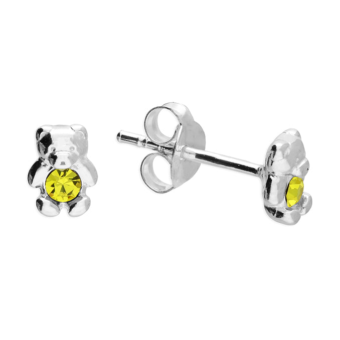 Children's Sterling Silver Teddy Bear November Birthstone Stud Earrings