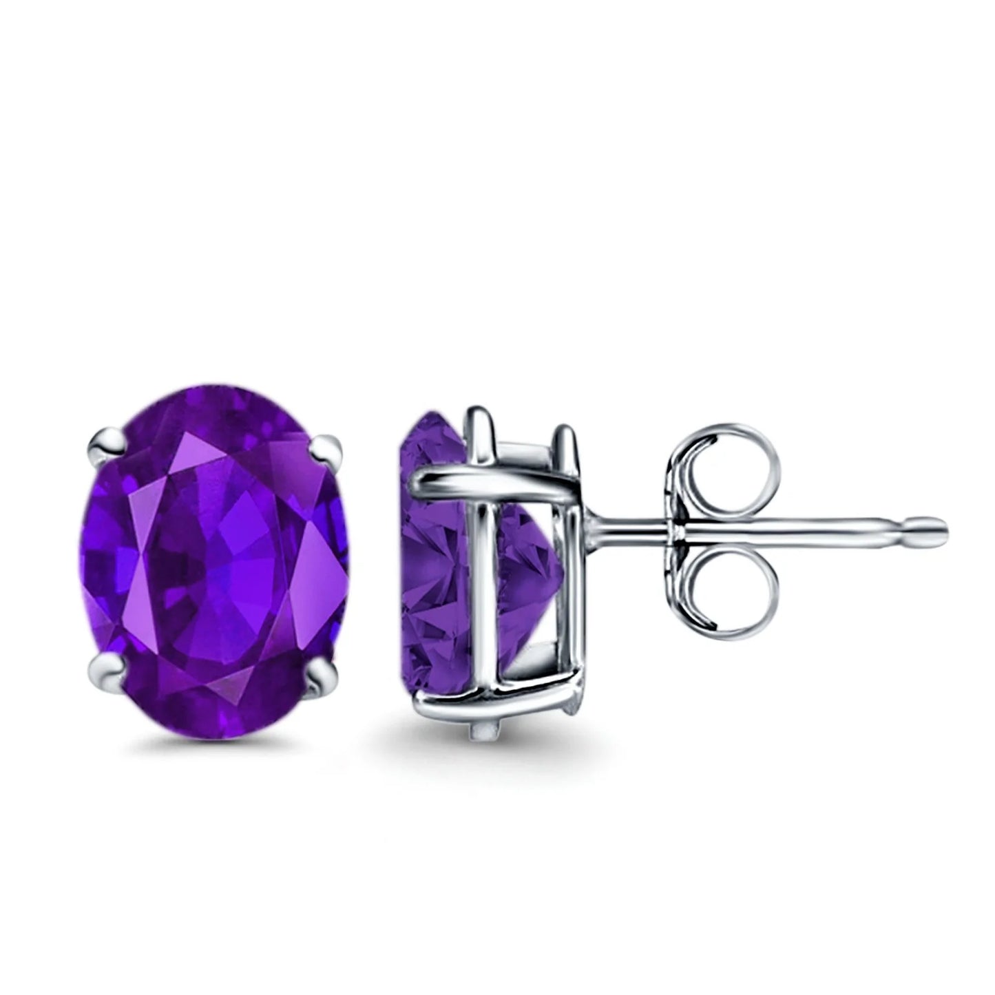 Sterling Silver Amethyst Oval Stud Earrings - Melchior Jewellery