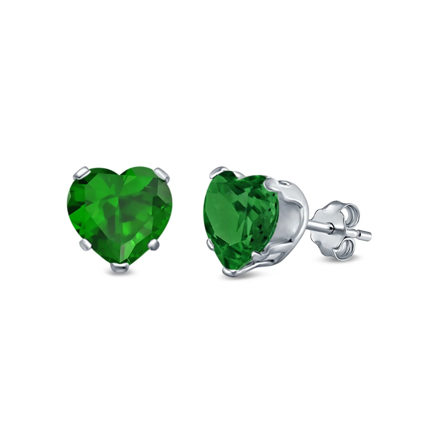 Sterling Silver Emerald Heart Stud Earrings - Melchior Jewellery