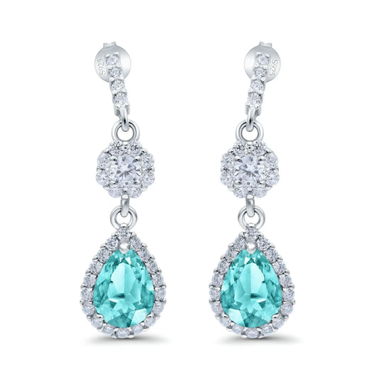 Sterling Silver Paraiba Tourmaline Pear Shaped Drop Earrings - Melchior Jewellery