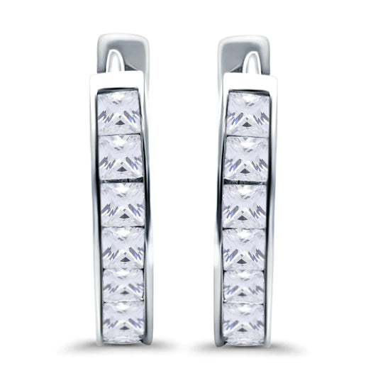 Sterling Silver Princess Cut Half Hoop CZ Earrings - Melchior Jewellery