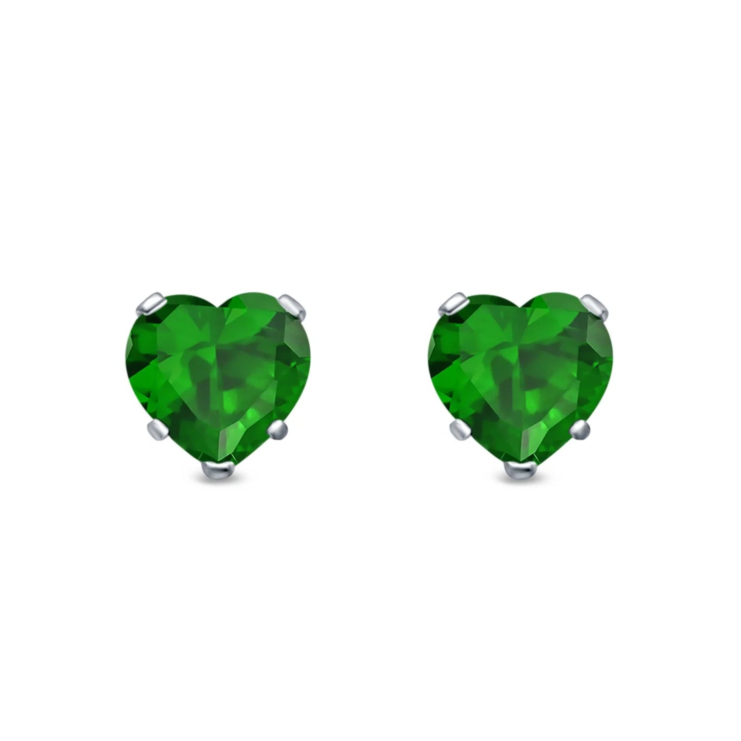 Sterling Silver Emerald Heart Stud Earrings - Melchior Jewellery