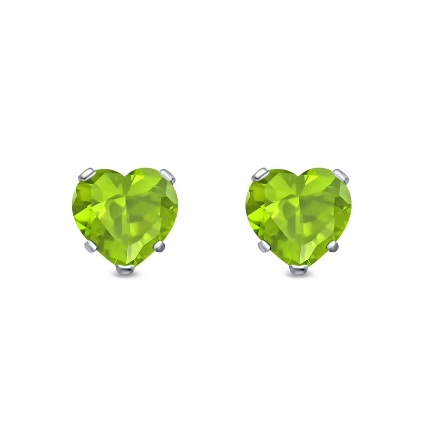 Sterling Silver Peridot Heart Stud Earrings - Melchior Jewellery
