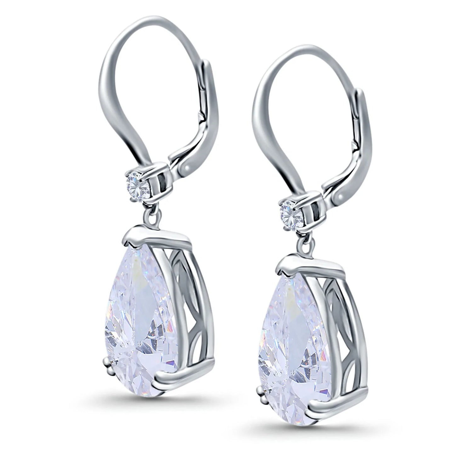 Sterling Silver CZ Pear Shaped Drop Earrings - Melchior Jewellery