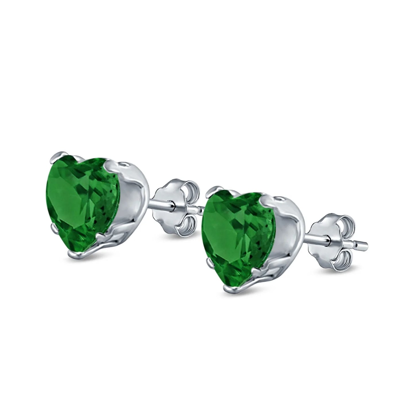 Sterling Silver Emerald Heart Stud Earrings - Melchior Jewellery